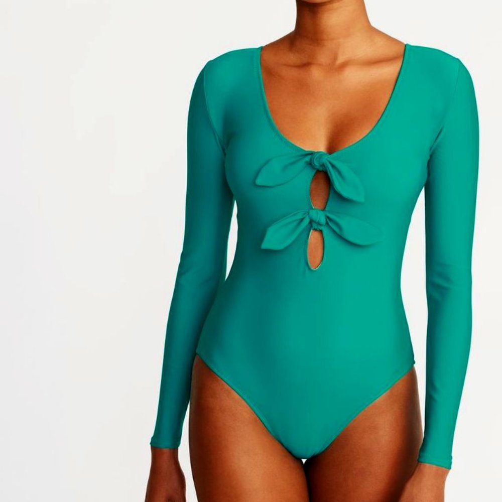 Tie-Front Long-Sleeve Swimsuit size 12 Never worn!